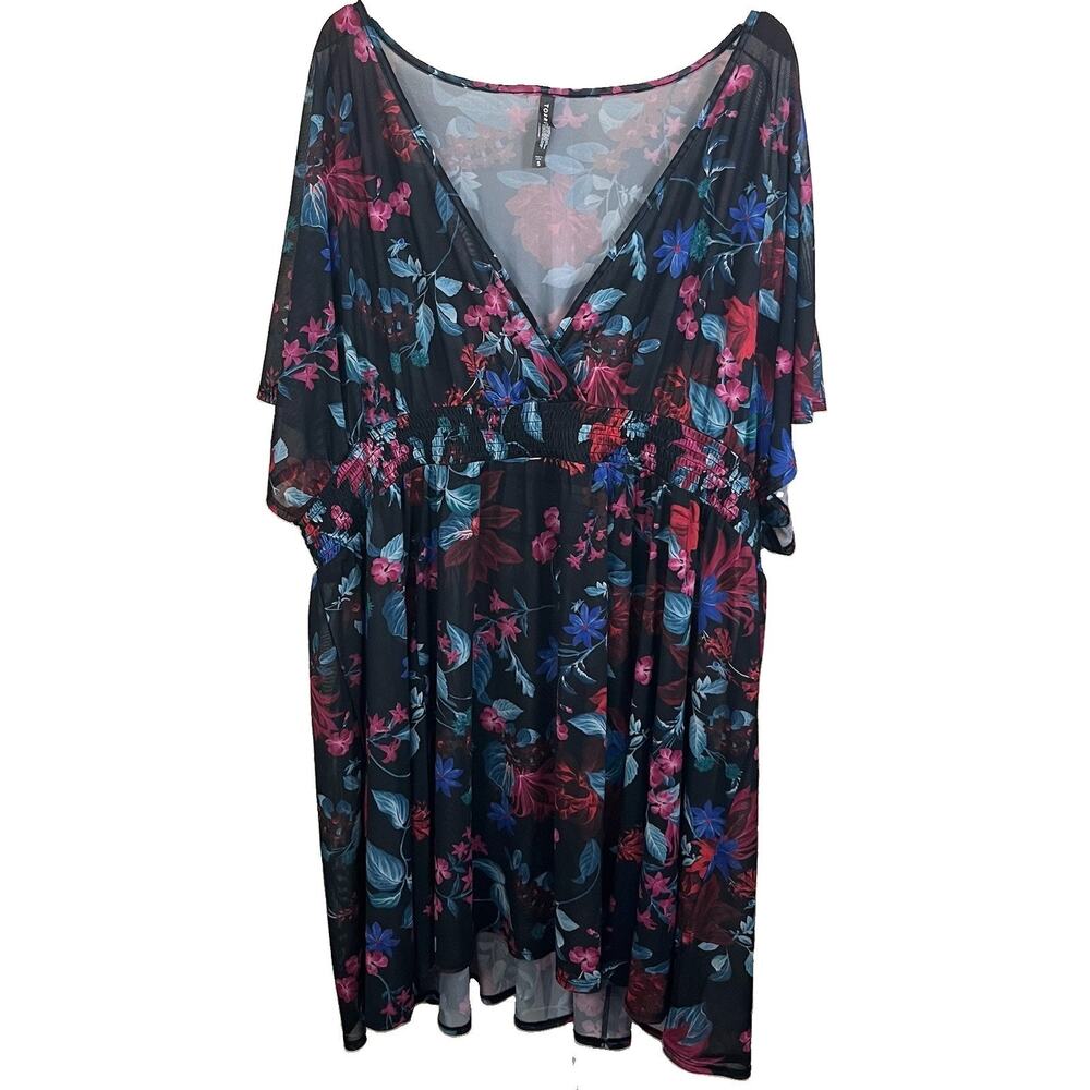 Torrid Floral Mesh Swim Cover Up Dress Plus Size 5X Smocked Waist Black